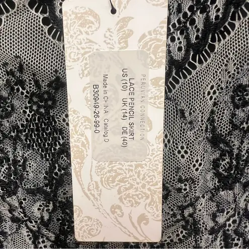 Peruvian Connection NWT Black/Pearl Lace Pencil Skirt w/Full Lining Size 10