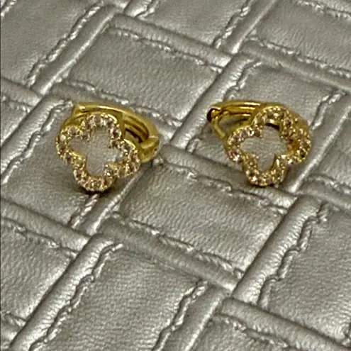 Gold Clover Crystal Huggie Hoop Earrings