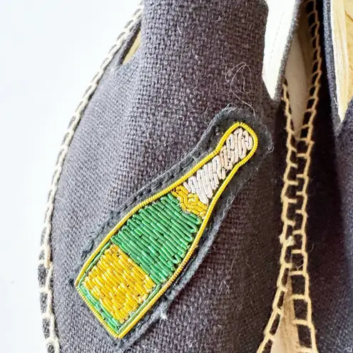 Soludos Black Canvas Espadrille Party Champagne Embroidered Size 9 Wedding Toast