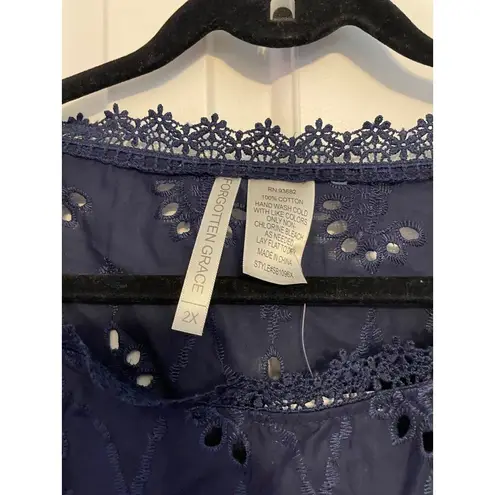 Forgotten Grace Navy Blue Eyelet Lace Sleeveless Top Womens NEW Plus Size 2X 100