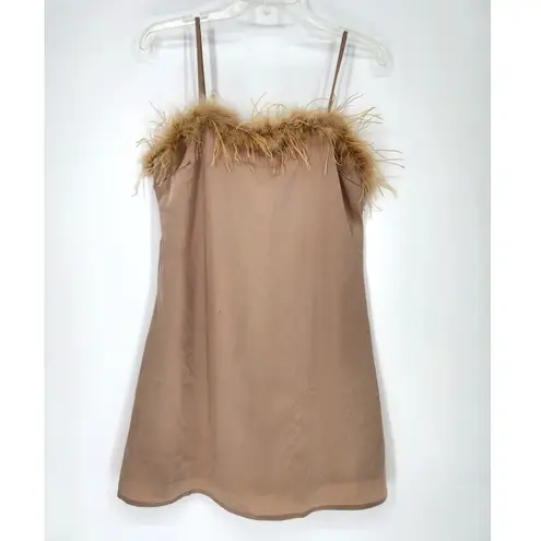 Charmed Hearts Tan Feather Trim Slip Dress Beige Women’s Size: M