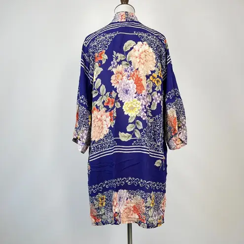 Johnny Was NWOT Blue Floral Pockets KIMONO Coat Sz S