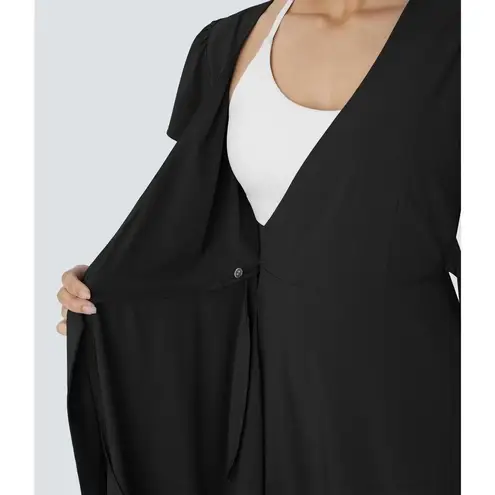 Halara Breezeful Wrapped Tie Ruffle Flowy Quick Dry Midi Casual Dress Black M