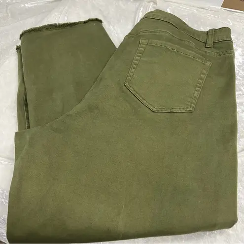 John Mark Khaki Cropped Women's Jeans 18w frayed asymmetrical fringe hemline Green