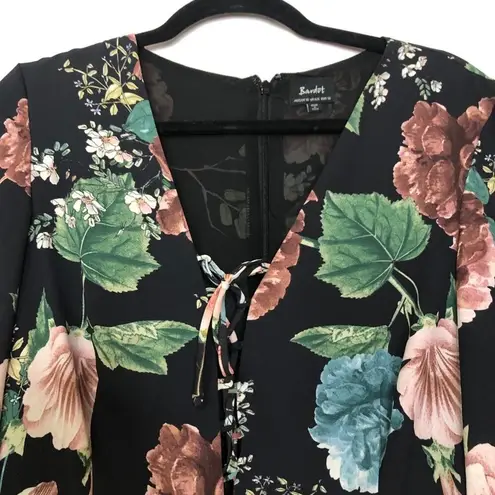 Bardot Revolve Black Floral Ruffle Sleeve Romper Lace Up 4