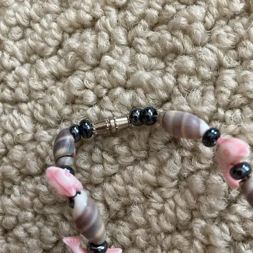 Pink Dolphin Seashell Necklace Beaded Necklace Spin Closure Beach Boho EUC