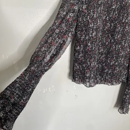 Veronica Beard  Faire Crewneck Bishop Sleeve Smocked Top Floral Silk Blouse 10