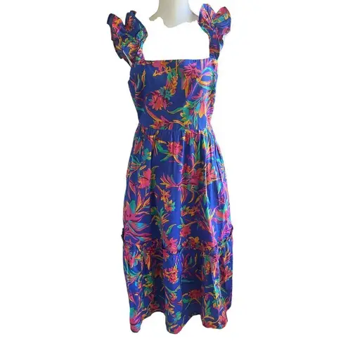 NWT JCrew Floral Tropical Square Neck Midi Dress Blue Size 8