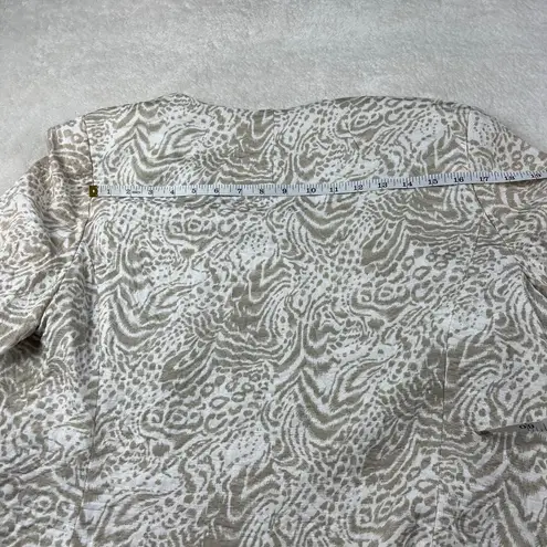 Coldwater Creek Jacquard Animal Print Blazer Womens PL Beige Open Front Ruched