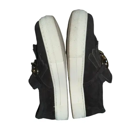 Sesto Meucci Calyce Novel Kiltie Sneakers Black Suede Golden Hardware Size 9