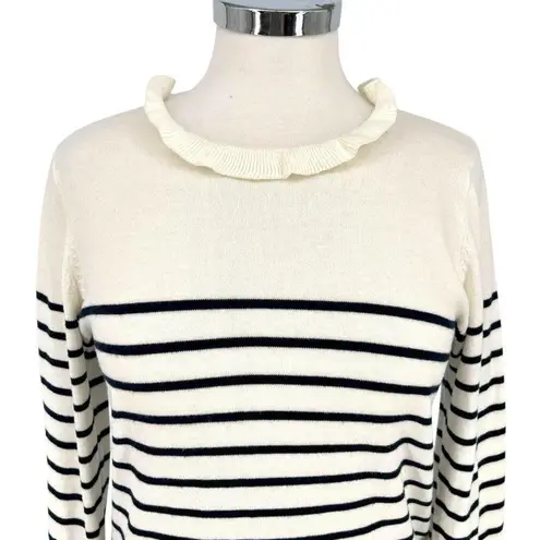 Böhme Striped Ruffled Neck Sweater Ivory White Black Size Medium