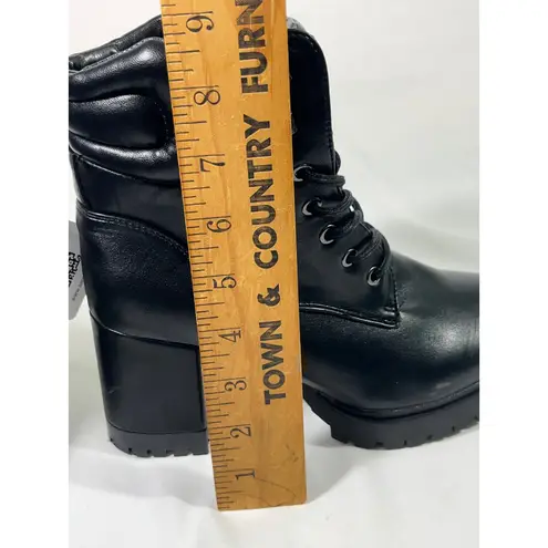 Aerosoles Jordyn Faux Leather Lug Sole Lace Up Block Heel Boots Women Black 8.5M