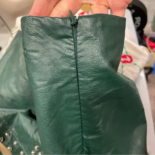 Y2K Green machine faux leather studded micro mini skirt shorts liner rocker punk Size M