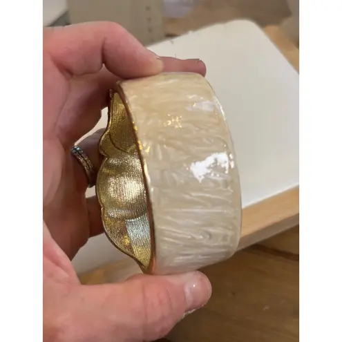 Gold & Ivory Owl Bangle Bracelet With Textured Detail