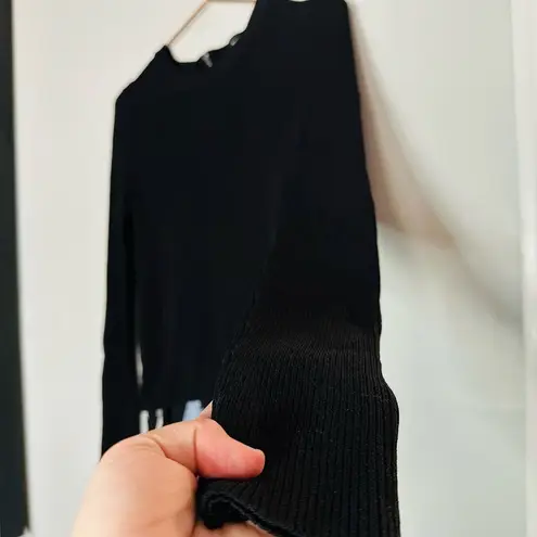 Proenza Schouler Women's Black Blue Silk Long Sleeve Ribbed High-Low Dress Size4