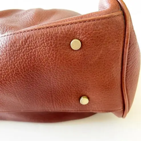 Adrienne Vittadini Brown Leather Satchel Purse Goldtone Hardware Classic Look