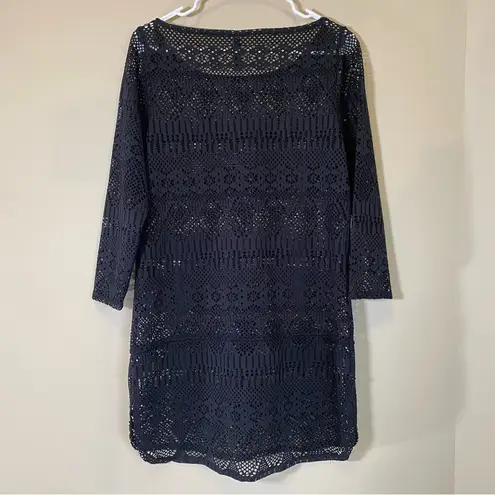 Ralph Lauren Ralph‎ Lauren black knit / eyelet drawstring swim coverup long sleeve