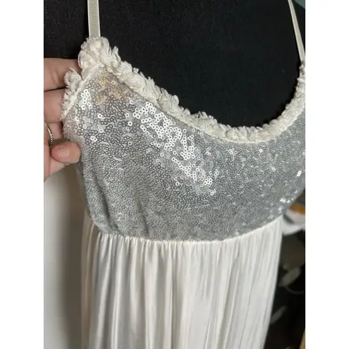 Scandal Women’s Italy White Silver Sequin Dress With Straps Silk Blend Sz Small