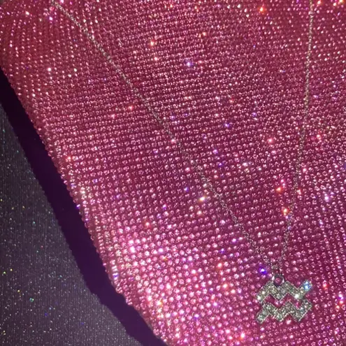 Boutique Sterling Silver 925 Aquarius Zodiac Sign Necklace January February Bling Bedazzled Shine
