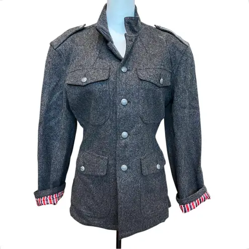 Vintage Armani Jeans Military Jacket Women’s Medium Gray Wool Blend Slim Fit