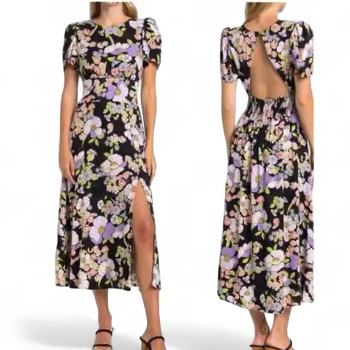 AFRM Jamie Print Open Back Maxi Dress Noir Summer Bouquet Floral Sz Small Purple