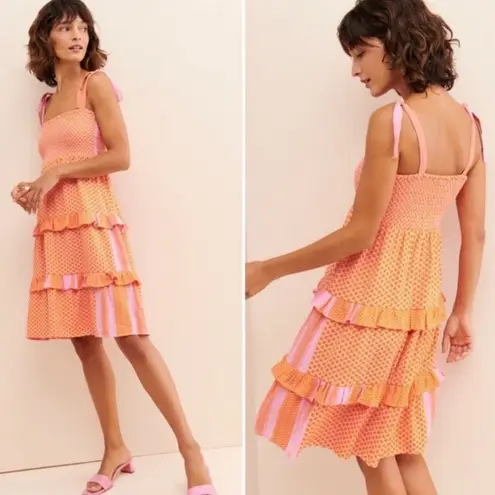 Cecilie Copenhagen Minami Orange Pink Tiered Ruffle Mini Dress Size M