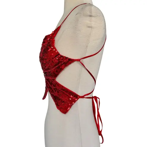 Vintage Y2K Sequin Butterfly Sexy Strappy Backless Festival Clubbing Crop Top OS Red Size undefined