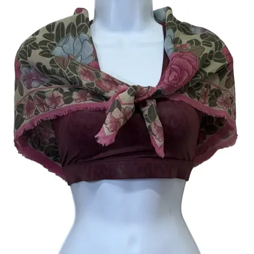 Oscar de la Renta Vintage Floral with Fringe Scarf Made in Japan Blue & Pink