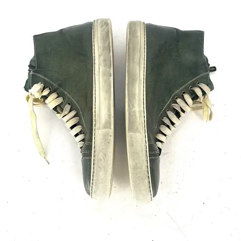 Paolo Shoes Womens High Top Sneaker Handmade in Italy Green Side Zip Leather 9