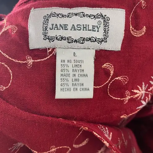 Jane Ashley Romantic Linen Flower Embroidered Midi Maxi Dress L