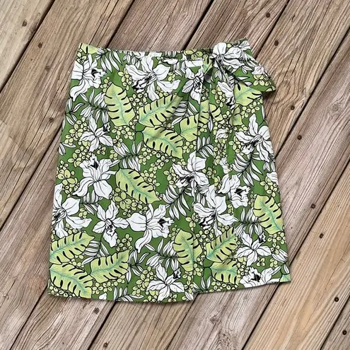 Charter Club Vintage Green And White Tropical Print Wrap Skirt Size 6