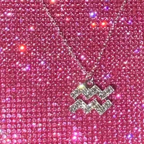 Boutique Sterling Silver 925 Aquarius Zodiac Sign Necklace January February Bling Bedazzled Shine