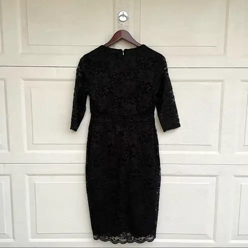 Thalia Sodi Thalia Womens Dress Black Sheath Lace Knee Length 3/4 Sleeve V Neck Small