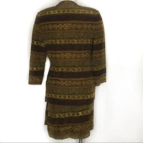 Kasper 100% Silk Skirt Suit Earth Toned Tribal Stripe Womens Size 6