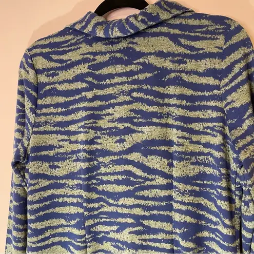 Tyler Boe Dress Zebra Print Knit Blue Gray Long Sleeve Ruffle Size Medium