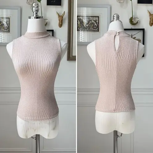 Contempo Casuals Vintage 90s Crop Mock Neck Champagne Beige Tank Top XS