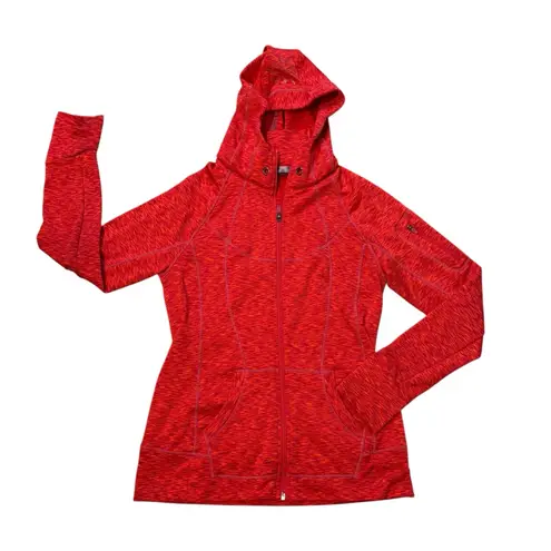 Athleta Orange Pink Space Dye Full Zip Hooded Sweatshirt Jacket, Sz M Red Size M