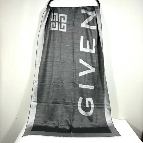 Givenchy Block Logo Silk & Wool Oblong Scarf Gray Charcoal NWT
