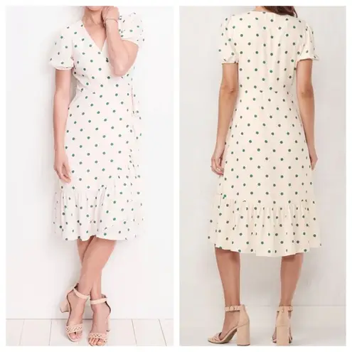 LC Lauren Conrad Lauren Conrad | Puff Sleeve Polka Dot Green Midi Dress Modest Casual Size Small