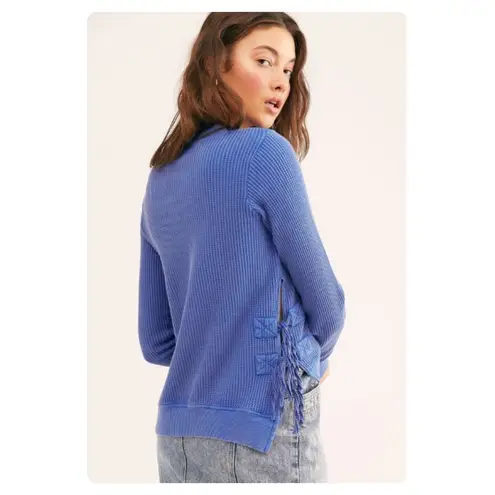 Free People ★  FP One Interlaken Long Sleeve Side Tie Blue Thermal Top ★