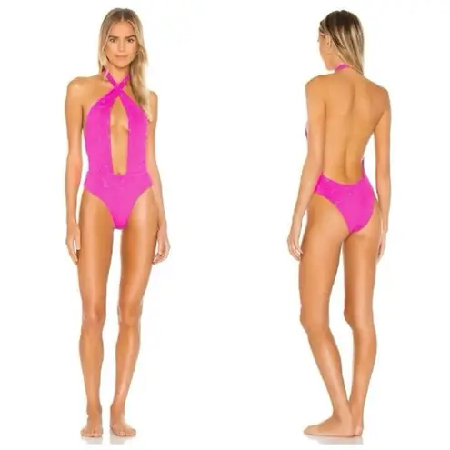 frankie's bikinis  Roma Eyelet One Piece Swim, Magenta, XS