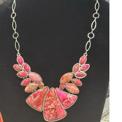 Artisan Vintage Sterling Silver Pink Magnesite Statement Collar Necklace Toggle Clasp