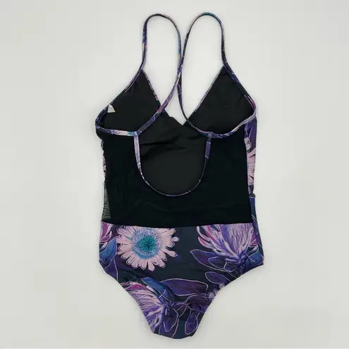 Sensi Graves Floral One Piece Swimsuit Purple Mesh Panel Size Medium Women Emily