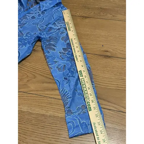 Susan Graver Sheer Floral Zip Up Shirt Jacket Size Small Blue Lightweight