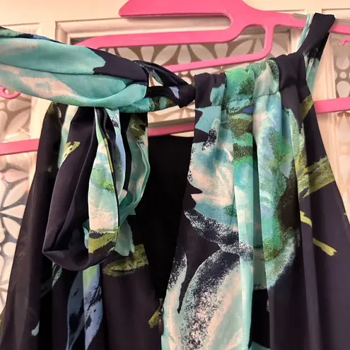 R & K navy teal floral chiffon maxi dress plus 16w