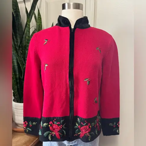 Vintage Heirloom Collectibles Cardinal Zip Cardigan Ramie 90s Holiday large Red - Image 13