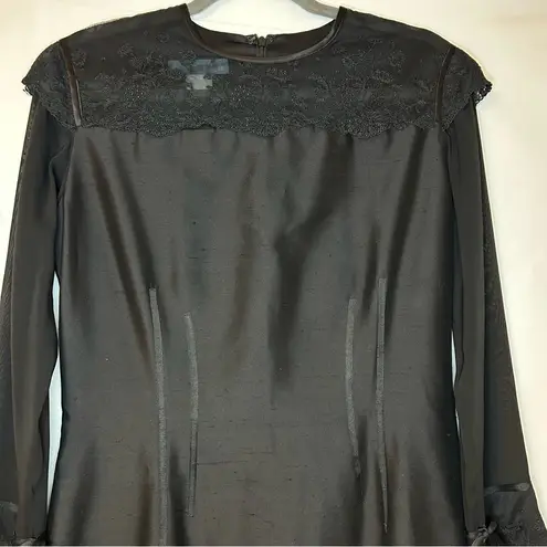 ZANG TOI Couture Black Dress Silk Floral Lace Sheer Sleeves Handmade Size M
