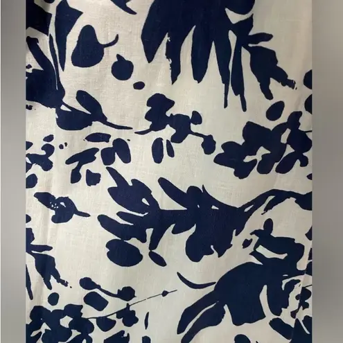 Magaschoni navy white print sleeveless tiered linen midi dress coastal 14