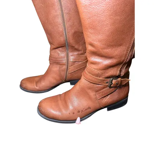 Naturalizer Brown Leather Knee High Boots Buckle Side Zip Riding 10M Wide