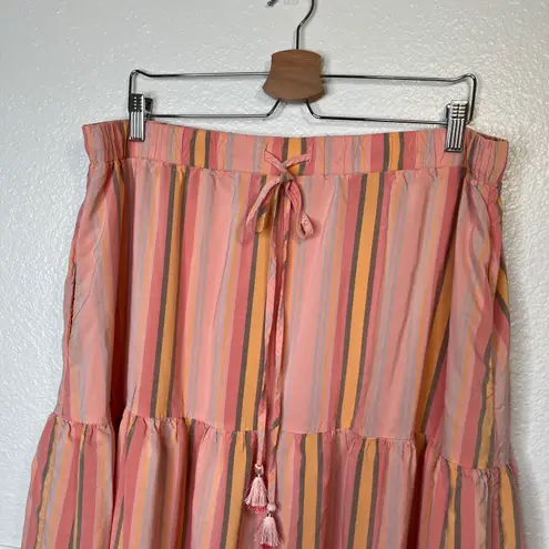 Matilda Jane Striped Maxi Skirt With Tassel Tie Pink and Orange Size XXL Pockets